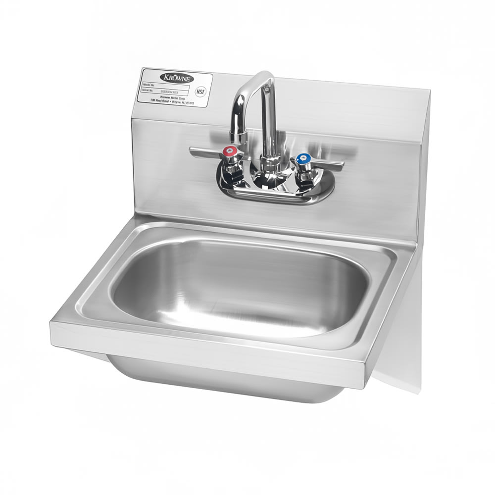Krowne HS-10 Wall Mount Commercial Hand Sink w/ 12 1/2"L x 9 3/4"W x 5 43/64" D Bowl, Gooseneck Faucet