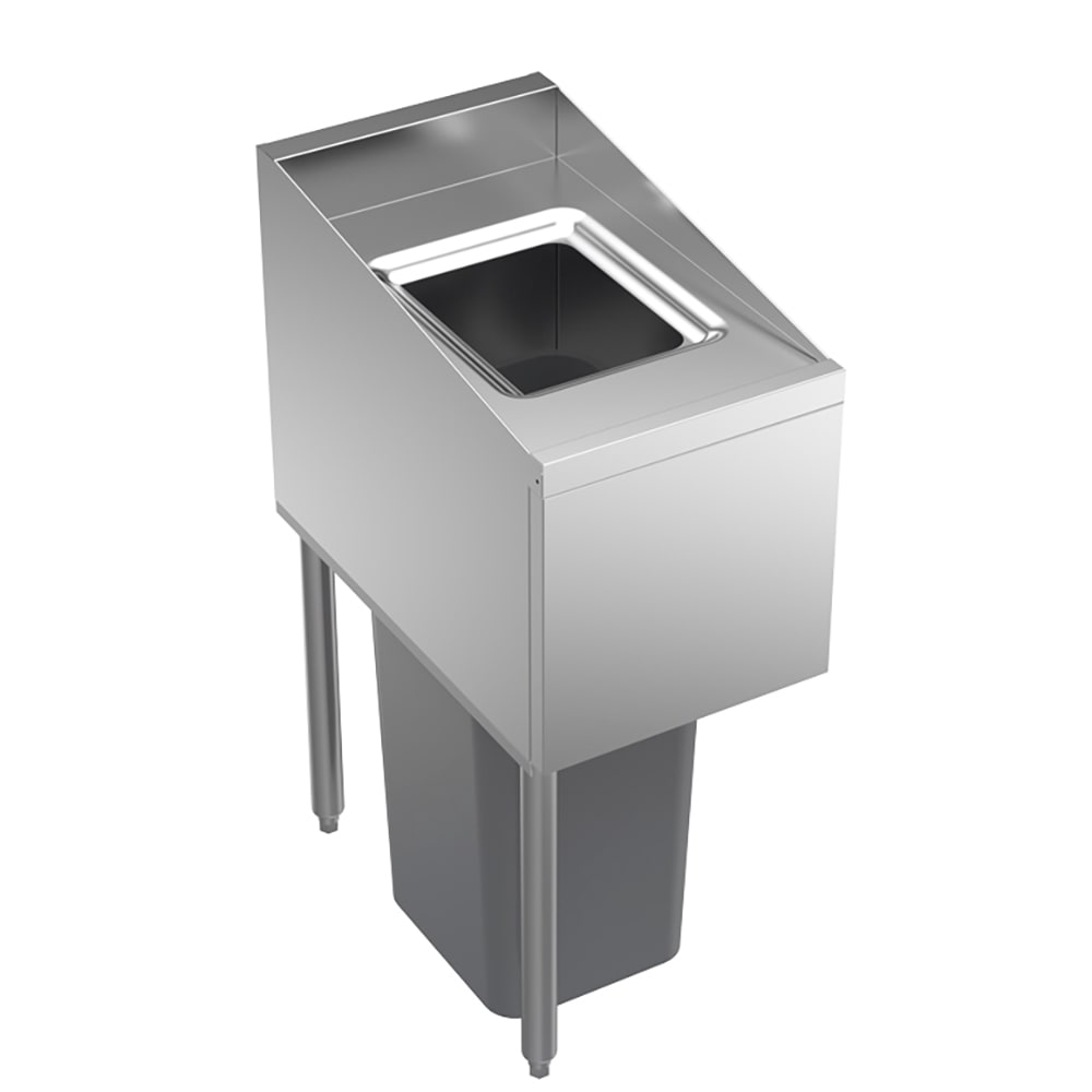 381-KR18T14L Under Bar Trash Unit for Slim Jim - Lift-Up Door, 14" x 24", Left Legs