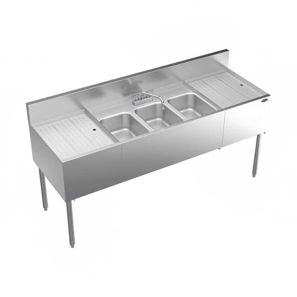 381-KR2463C 72" 3 Compartment Sink w/ 10"L x 14"W Bowl, 10" Deep