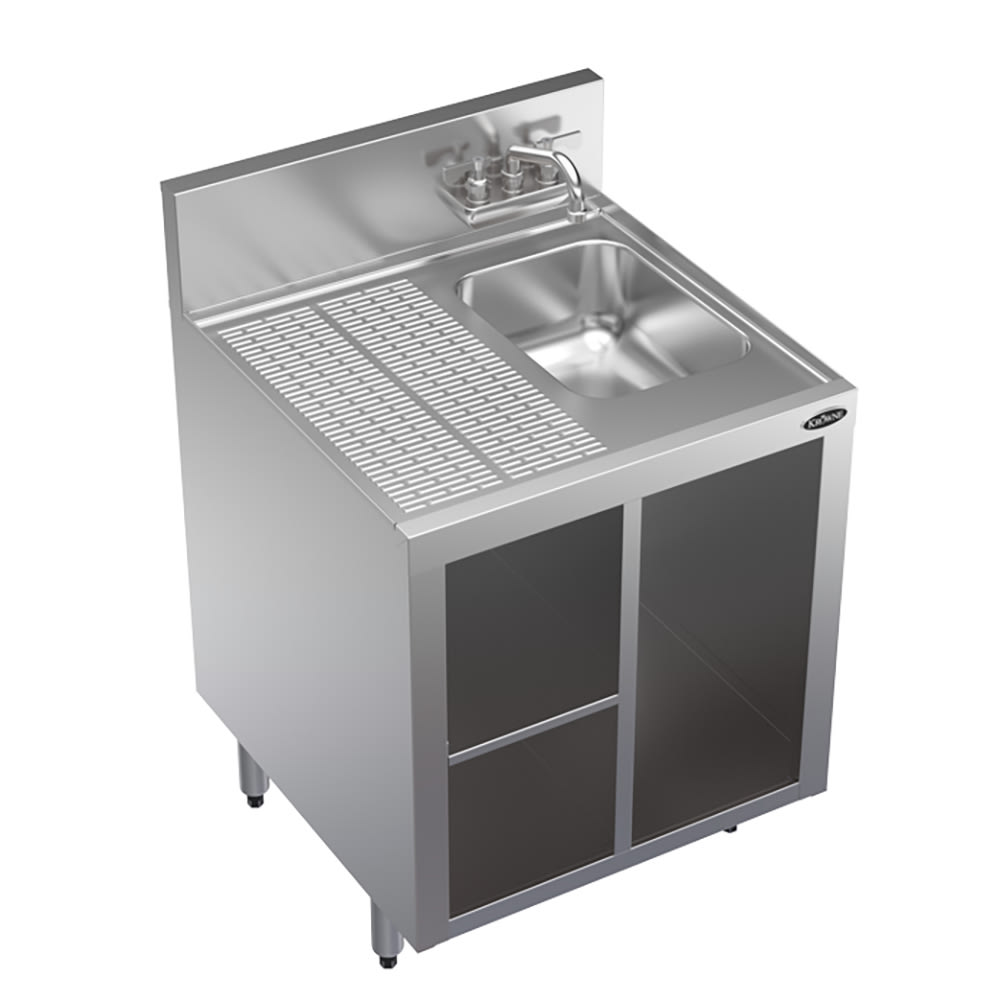 381-KR1824SC Under Bar Glass Storage Unit - Drainboard Top w/ Sink, 6 1/2" Back Splash, 24&q...
