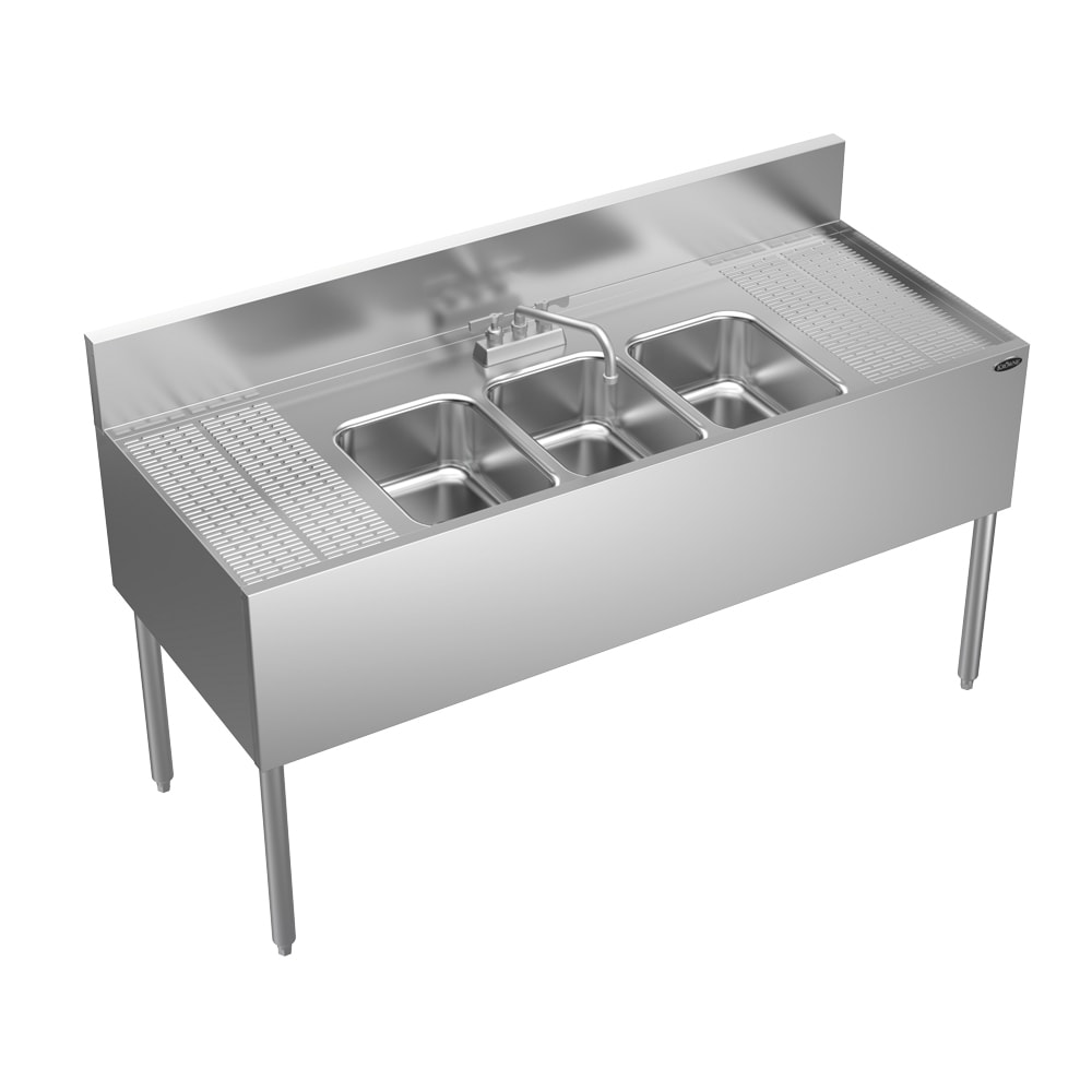 381-KR2453C 60" 3 Compartment Sink w/ 10"L x 14"W Bowl, 10" Deep