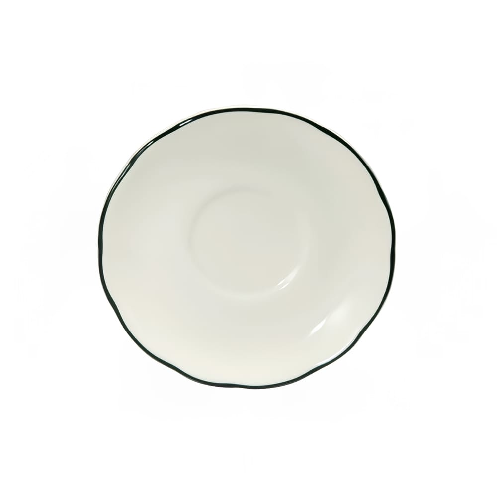 324-F1560018500 5 5/8" Round Caprice Saucer - China, Cream White w/ Black Edge