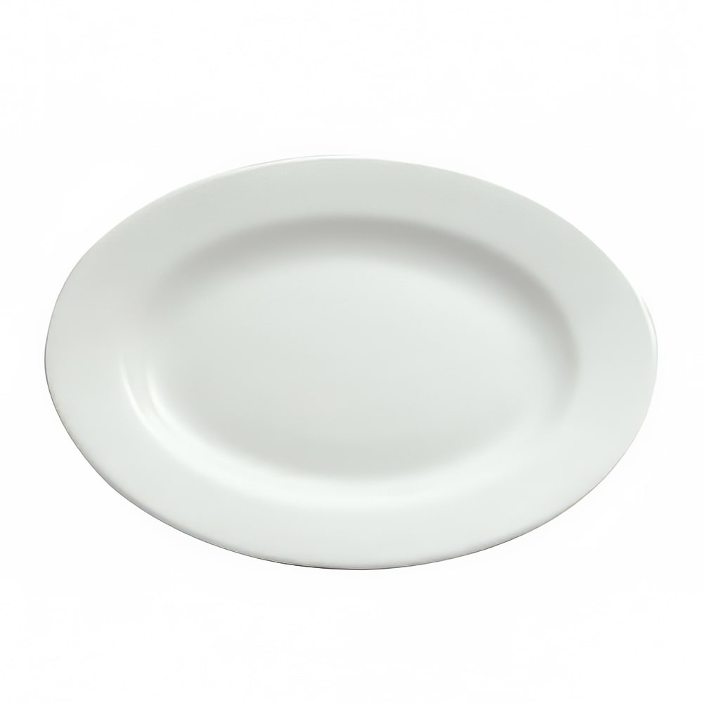 324-F8010000373 13 1/4" x 9" Oval Buffalo Platter - Porcelain, Bright White