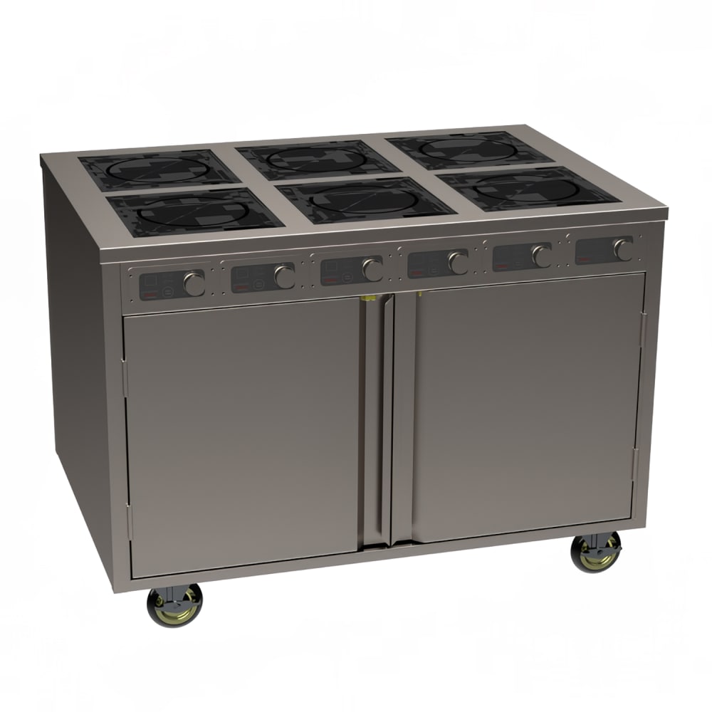 Spring USA BOH-1800DC-6 48" Mobile Cooking Cart w/ (6) Induction Burners, Silver