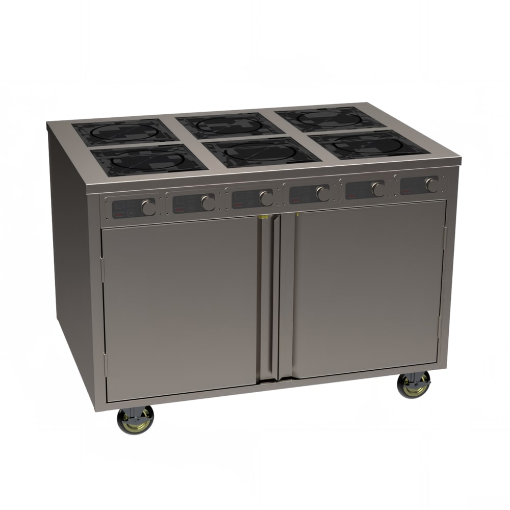 Spring USA BOH-3500DC-6 48" Mobile Cooking Cart w/ (6) Induction Burners, Silver