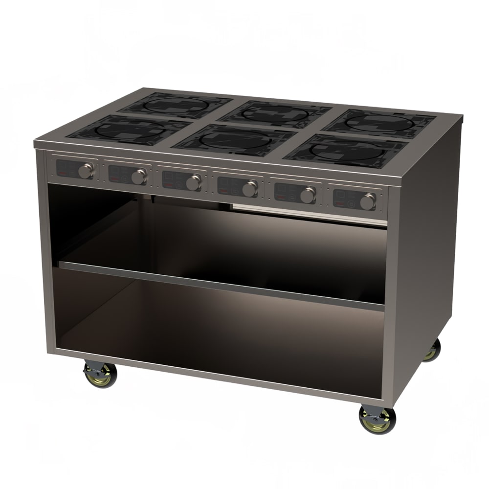 Spring USA BOH-1800C-6 48" Mobile Cooking Cart w/ (6) Induction Burners, Silver