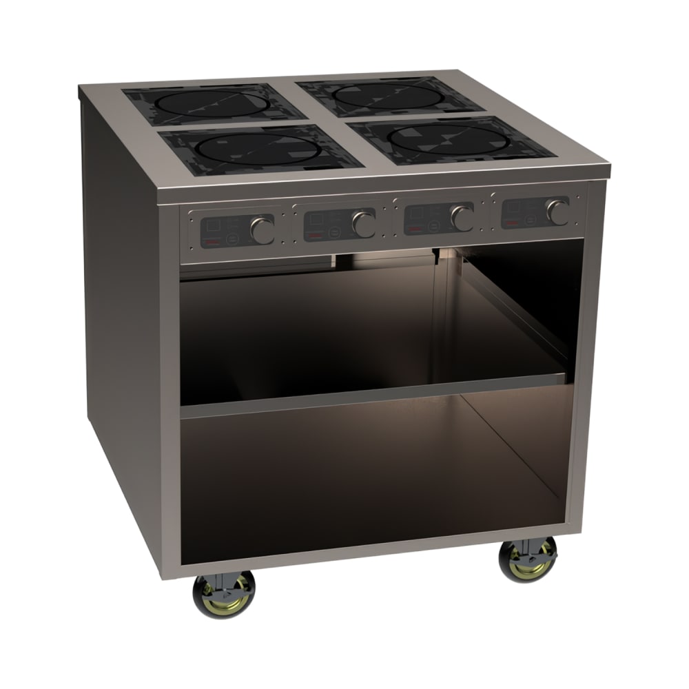 Spring USA BOH-3500C 36" Mobile Cooking Cart w/ (4) Induction Burners, Silver