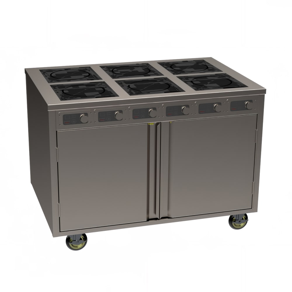 Spring USA BOH-2600DC-6 48" Mobile Cooking Cart w/ (6) Induction Burners, Silver