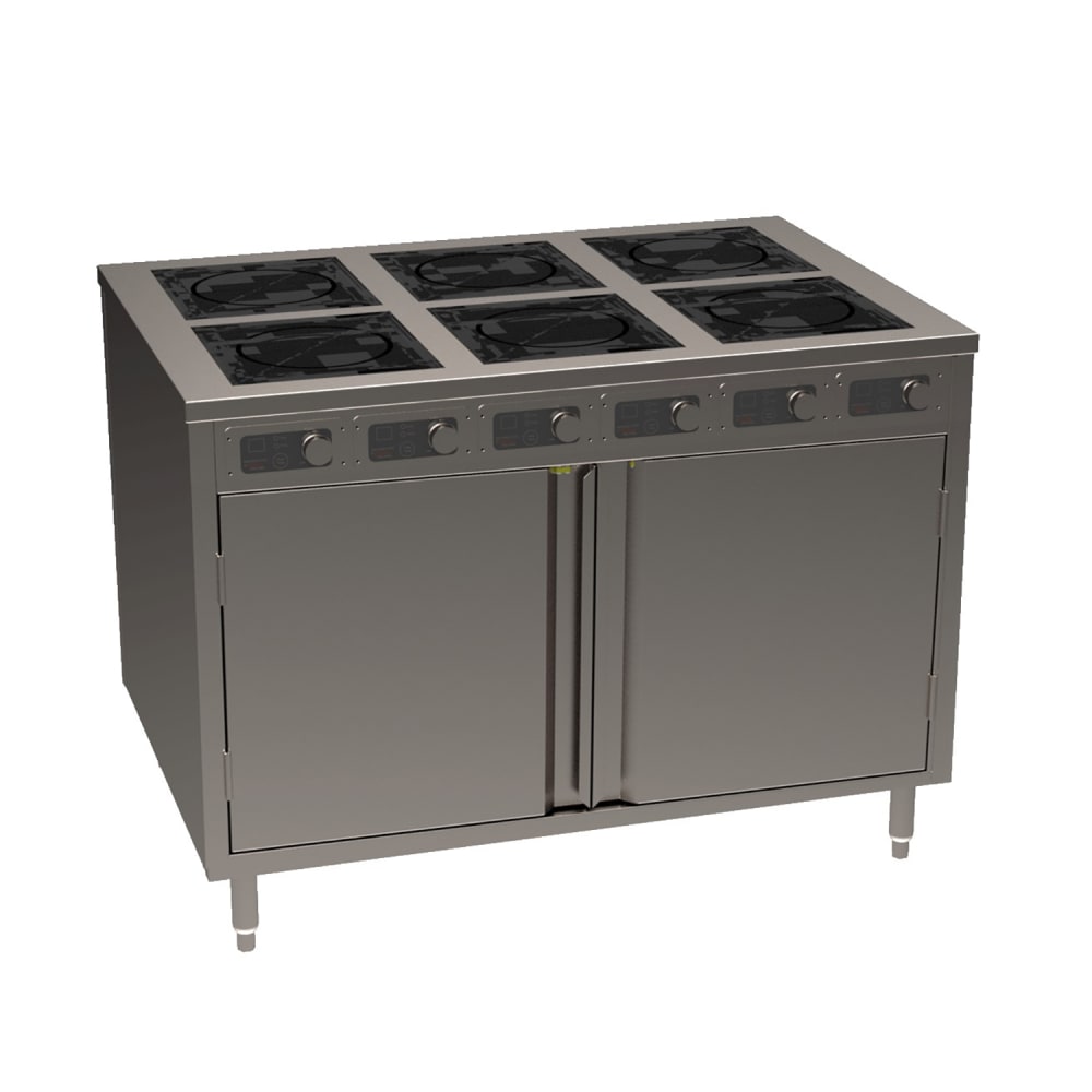 Spring USA BOH-1800D-6 48" Cooking Cart w/ (6) Induction Stove, Silver