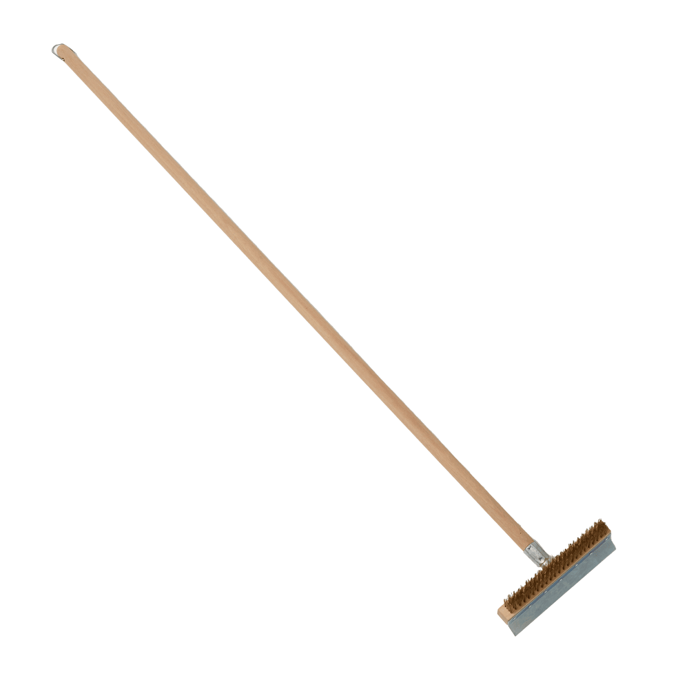 166-1698 60" Oven Brush w/ Handle & Scraper, Brass/Wood