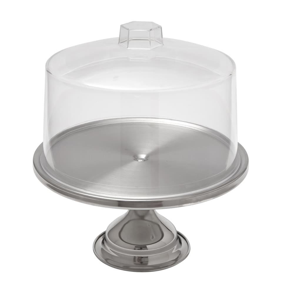 166-19SET 13 1/2" Cake Stand w/ Break Resistant Cover, Bright Finish, Clear/Stainless