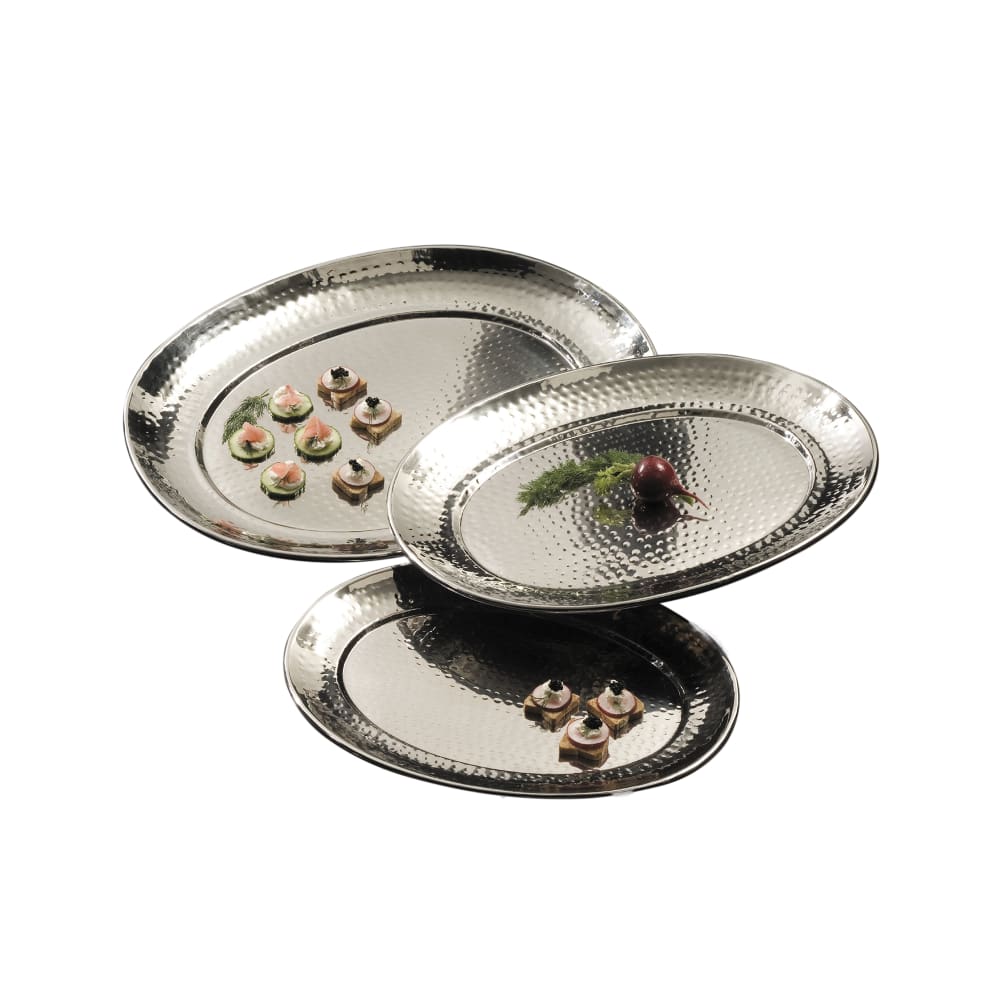 166-HMOST1520 Oval Serving Tray, 15 1/2" x 20", Hammered, Stainless