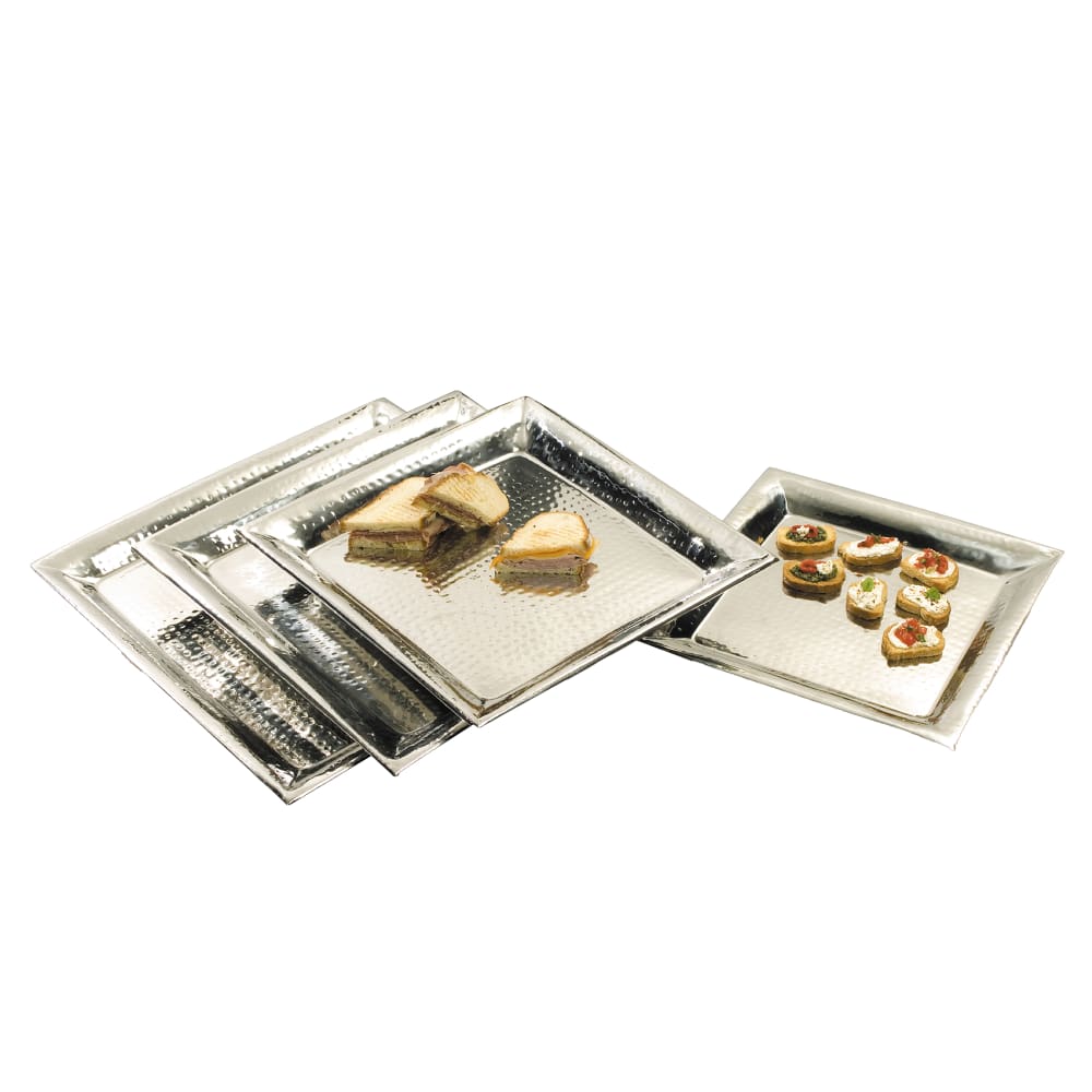 166-HMSQ16 Square Serving Tray, 16x16", Hammered, Stainless