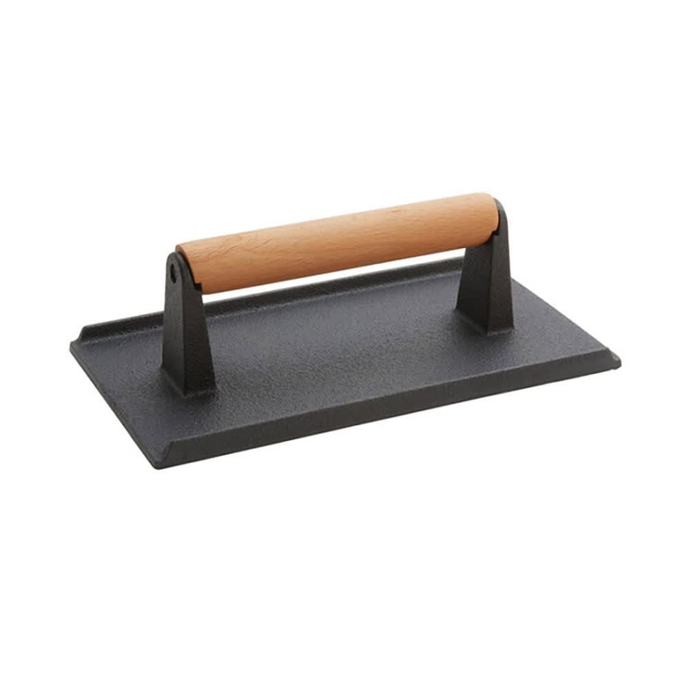 166-ISW3 Steak Weight w/ Handle, 5x9", Wood/Cast Iron