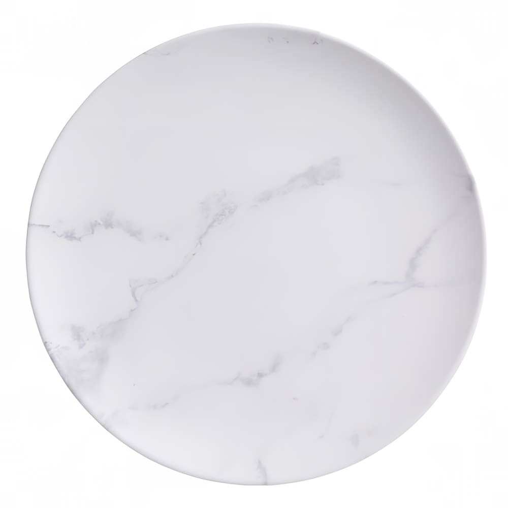 166-MCP11MA 11 1/2" Round Melamine Plate, Matte Marble White