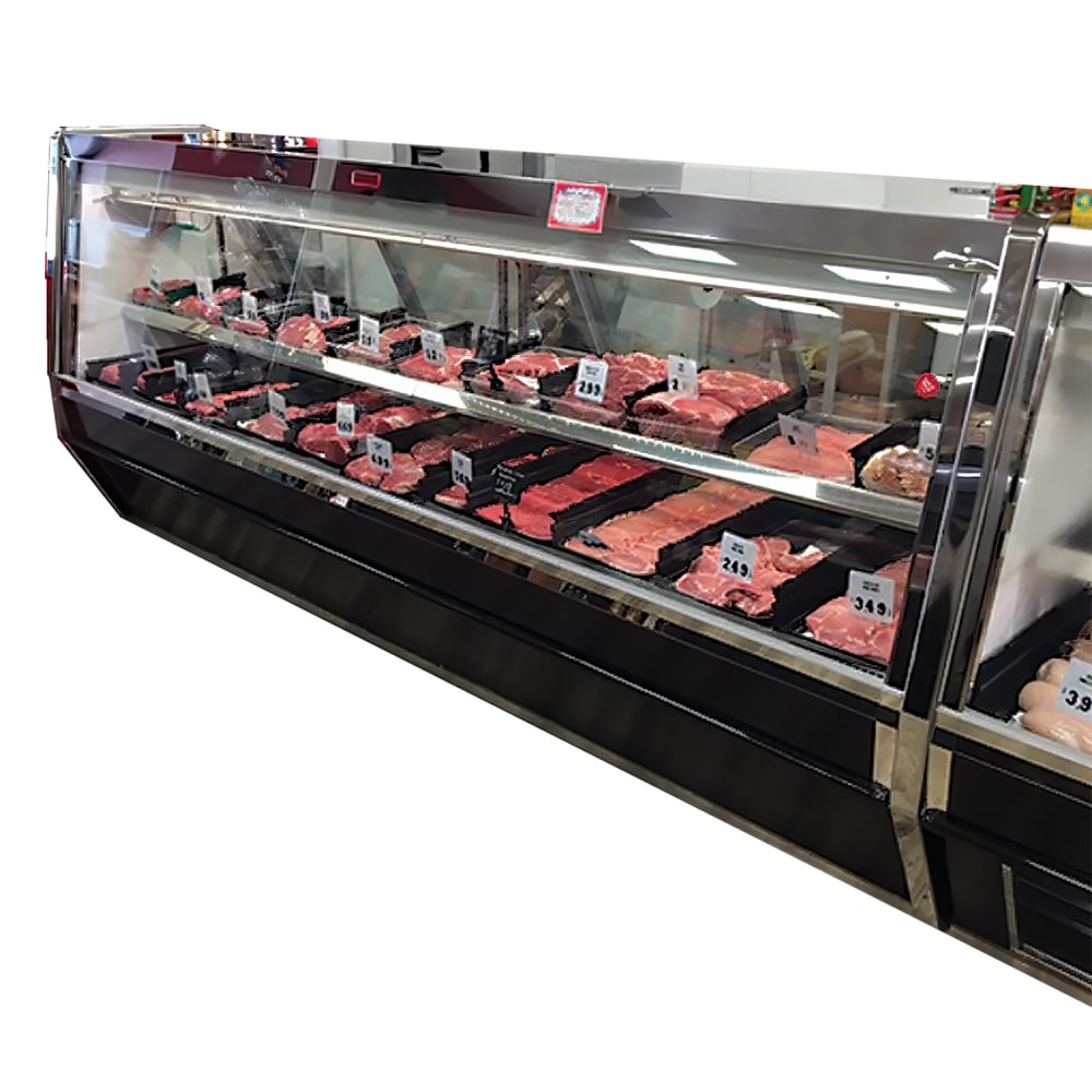 Howard-McCray SC-CMS40E-12-BE-LED 148 1/2" Full Service Red Meat Case w/ Straight Glass - (6) Levels, 115v