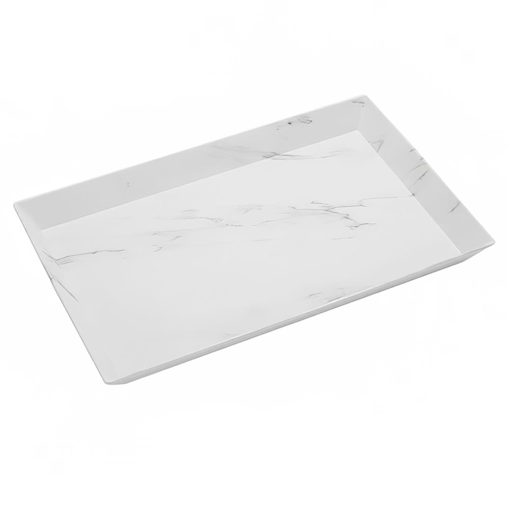 166-MWMEL23 18" x 8 1/4" Rectangular Naturals Platter - Melamine, White Marble