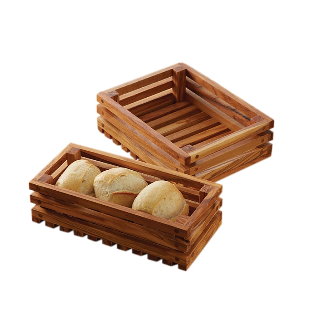 166-OWBB2 Rectangular Bread Crate, 8" x 6", Olive Wood