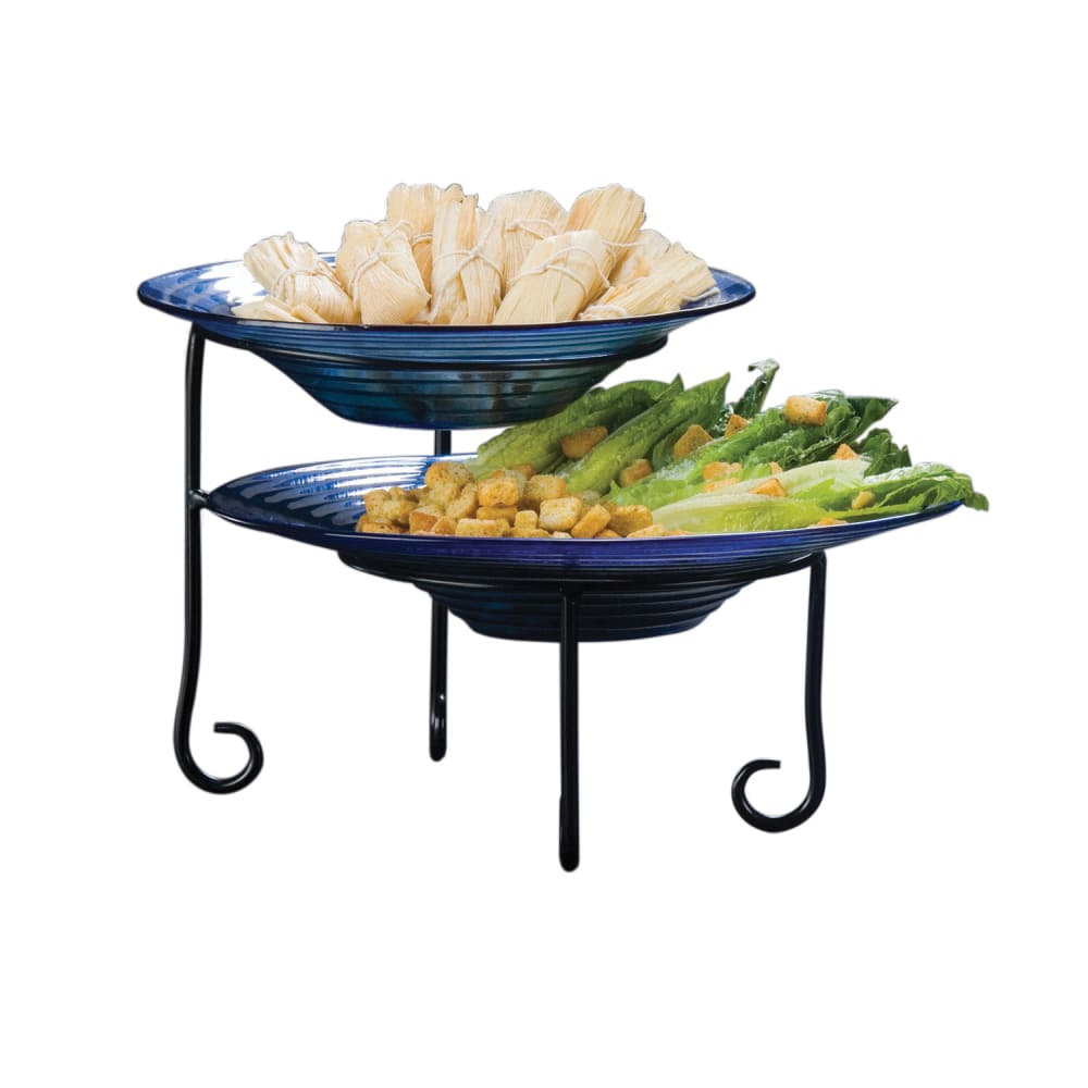 166-TLSP1219 2 Tier Display Stand w/ Curled Foot, 12x19", Wrought Iron/Black