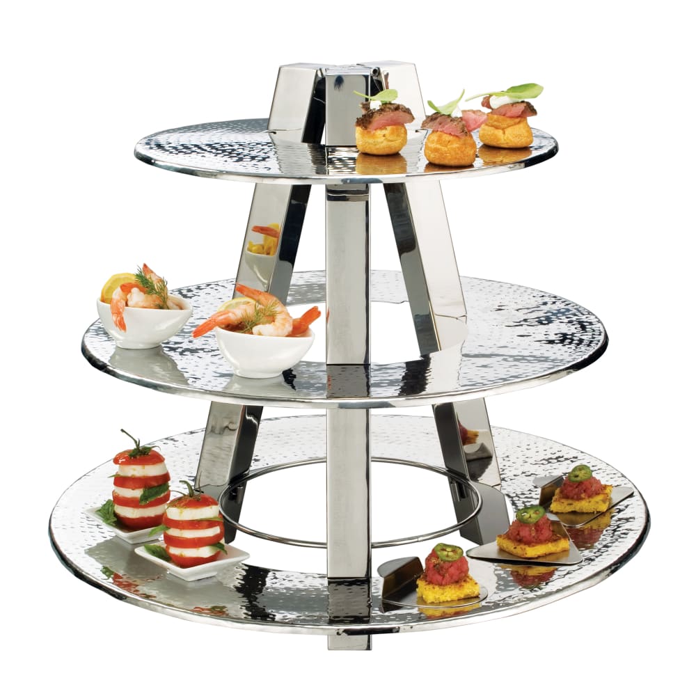 166-TTS2319 3 Tier Accent Display Stand, Hammered, Stainless
