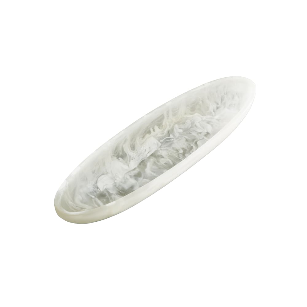 166-WSMB17 17 3/4" x 4 3/4" Oblong Translucence Boat Bowl - Resin, White Swirl