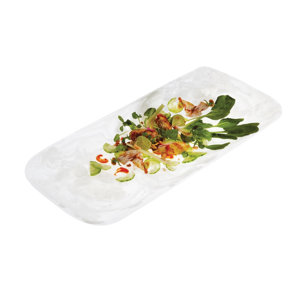 166-WSRT21 Rectangular Translucence Tray - 21 1/8x9 3/4" White Swirl Resin
