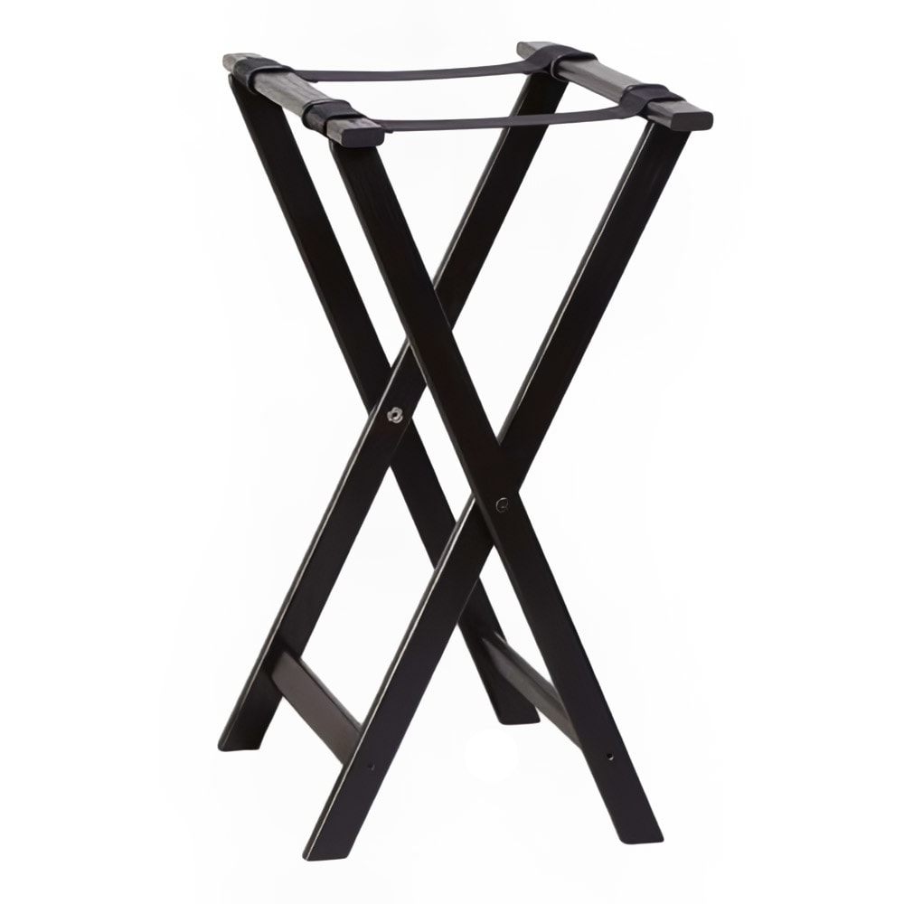166-WTSB33 Folding Tray Stand w/ Nylon Straps, Black Wood