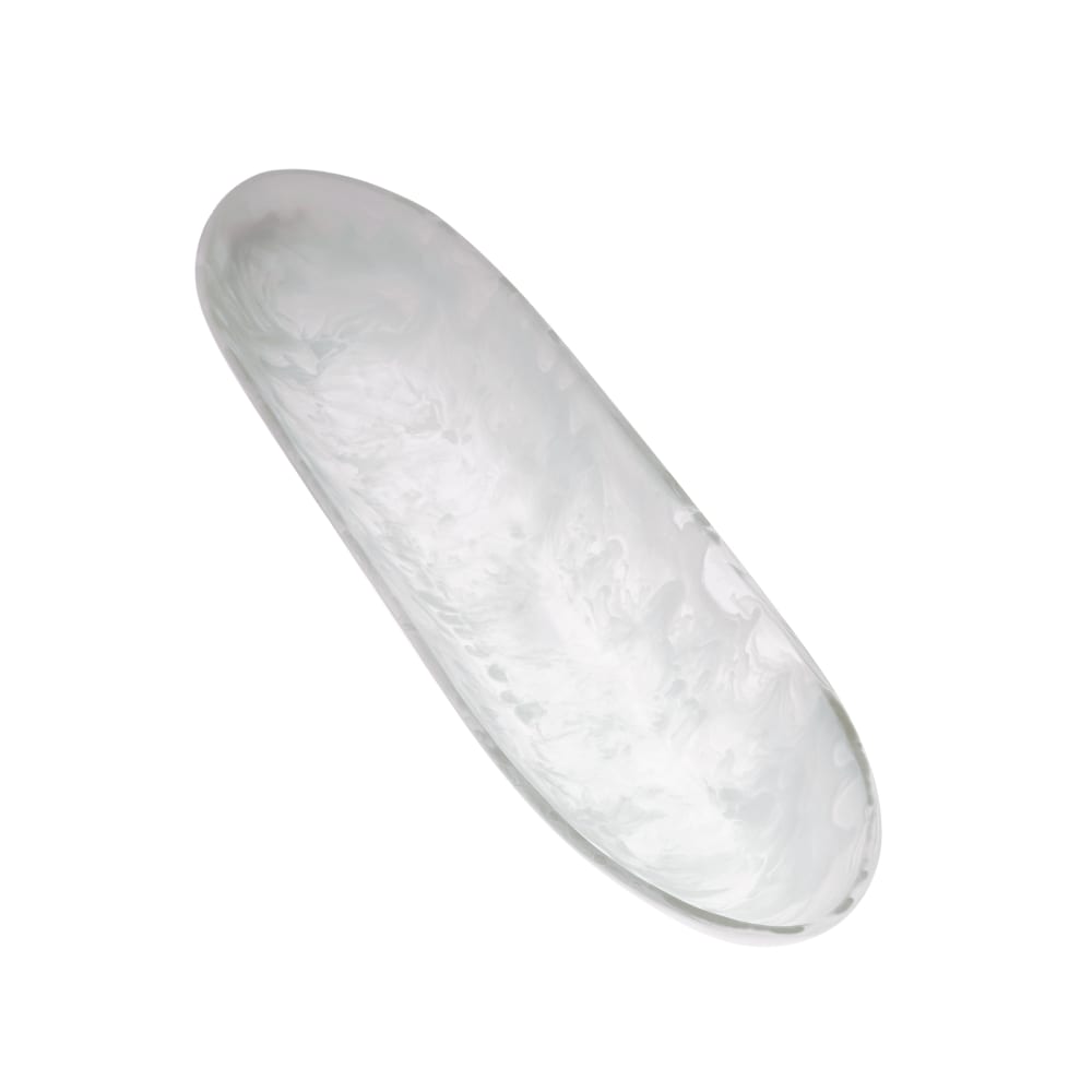 166-WSLB27 27 1/4" x 7 1/2" Oblong Translucence Boat Bowl - Resin, White Swirl
