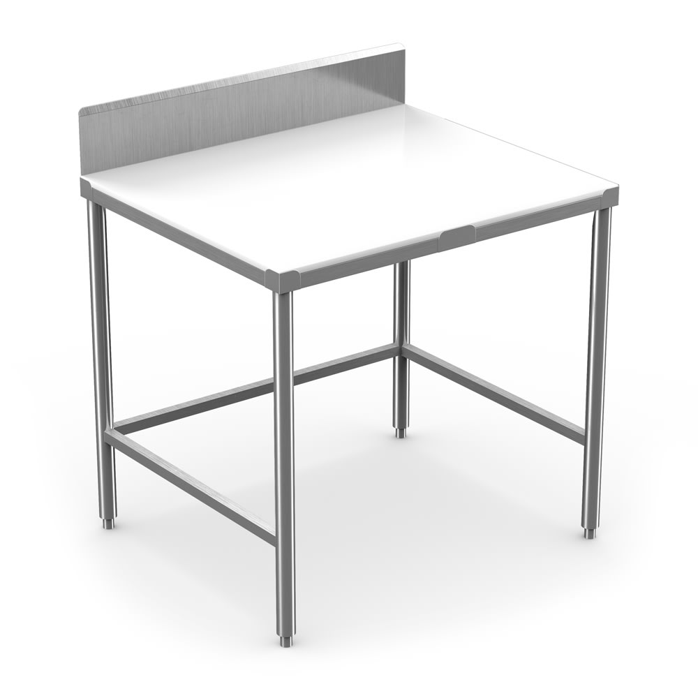 145-DPTB3072 72" Poly Top Work Table w/ 5" Backsplash & 5/8" Top, Stainless Ba...