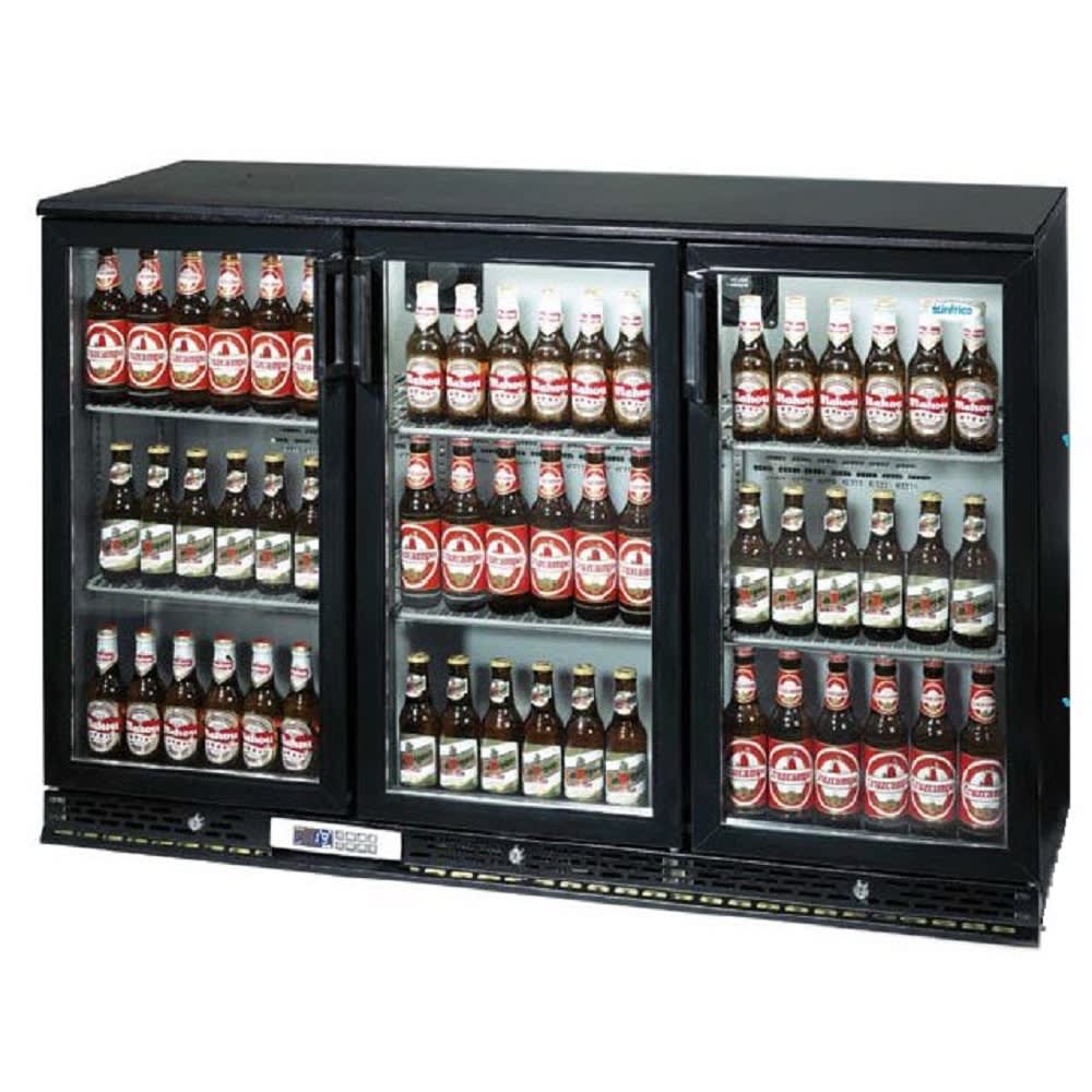 Infrico IMD-ERV35GD 53 1/8" Bar Refrigerator - 3 Swinging Glass Doors, Black, 115v