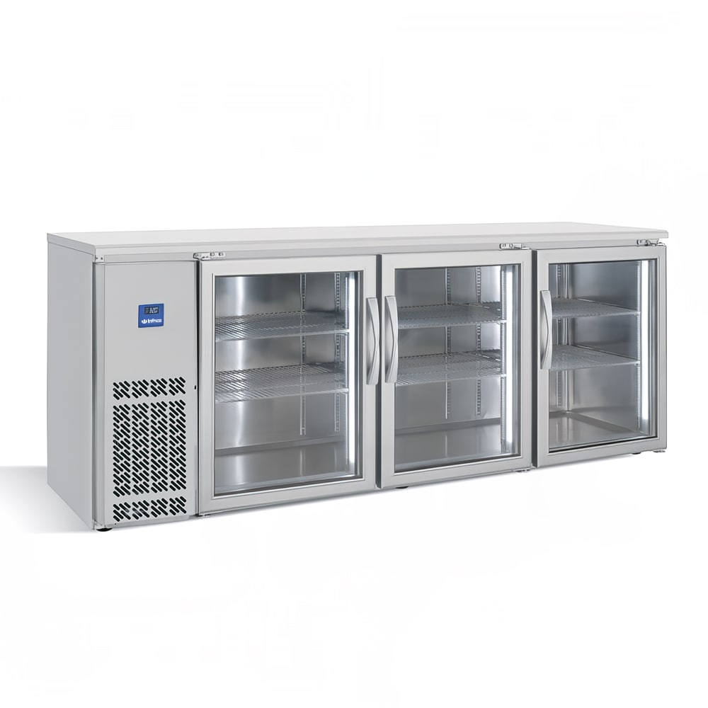 Infrico IMD-ERV84IIGD 85 1/4" Bar Refrigerator - 3 Swinging Glass Doors, Stainless, 115v