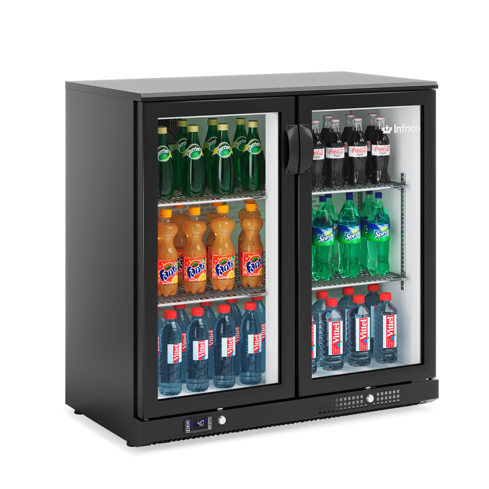 Infrico IMD-ERV25GD 35 3/8" Bar Refrigerator - 2 Swinging Glass Doors, Black, 115v