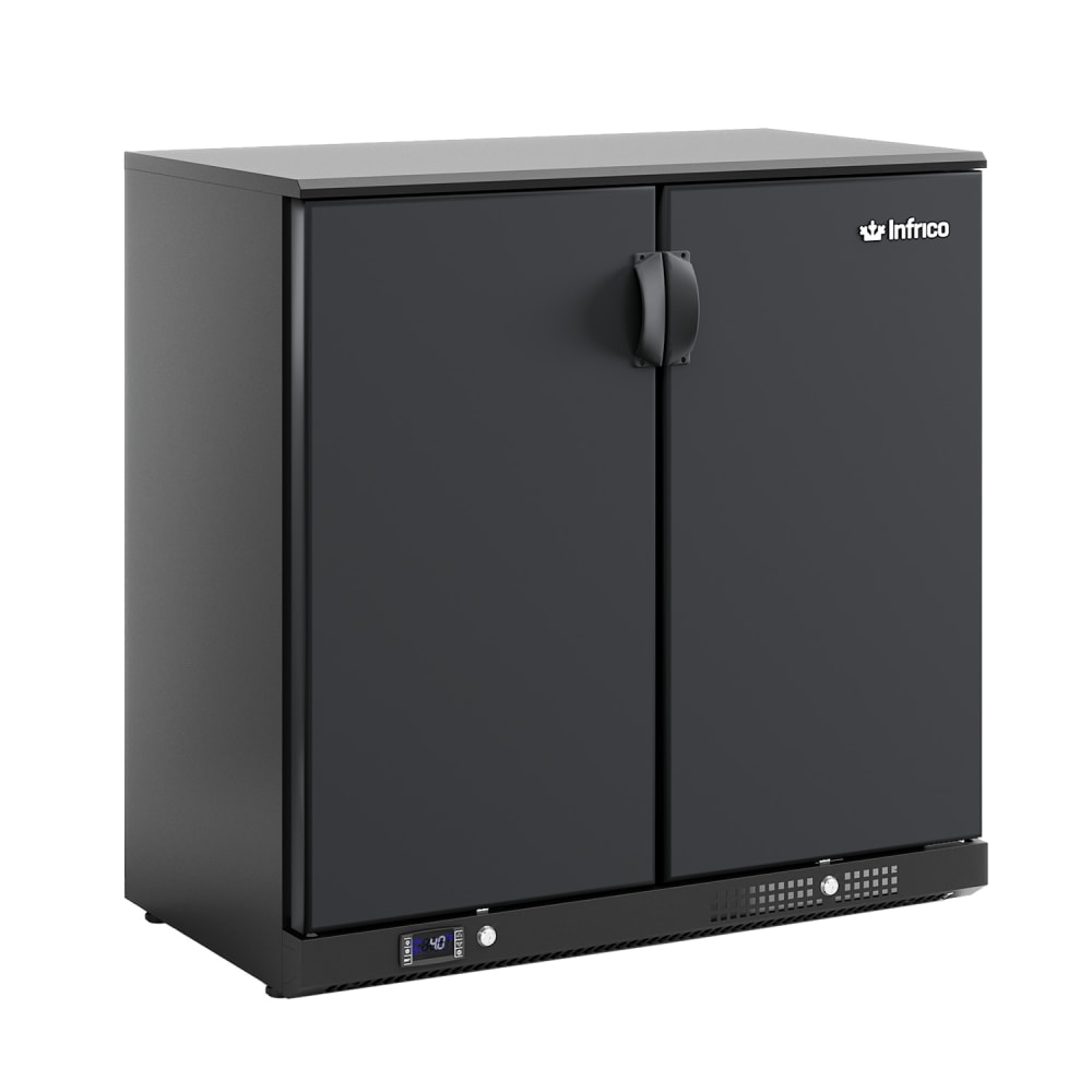 Infrico IMD-ERV25SD 35 3/8" Bar Refrigerator - 2 Swinging Solid Doors, Black, 115v