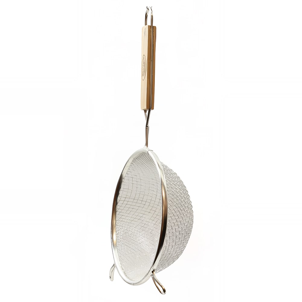 229-82 6 1/4" Round Strainer w/ Double Fine Mesh & Flat Wooden Handle