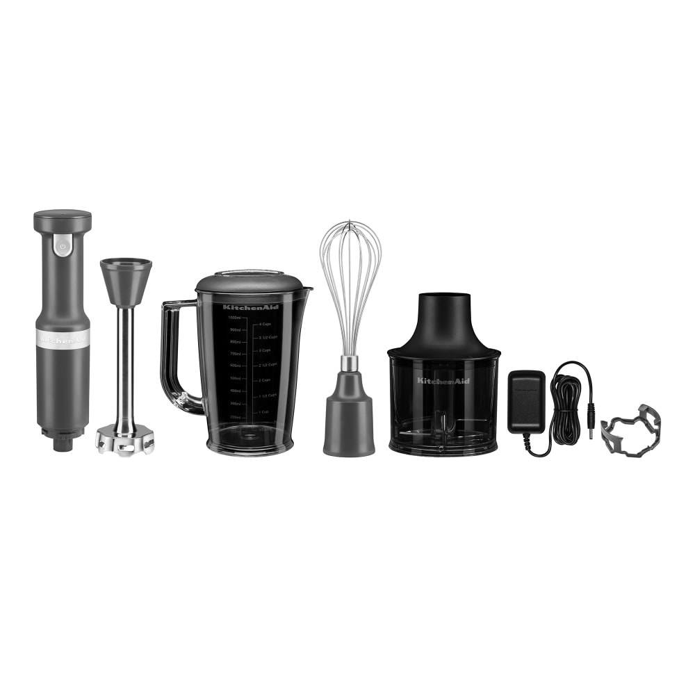 KitchenAid Cordless Variable Speed Hand Blender with Chopper and Whisk Attachment Grey
