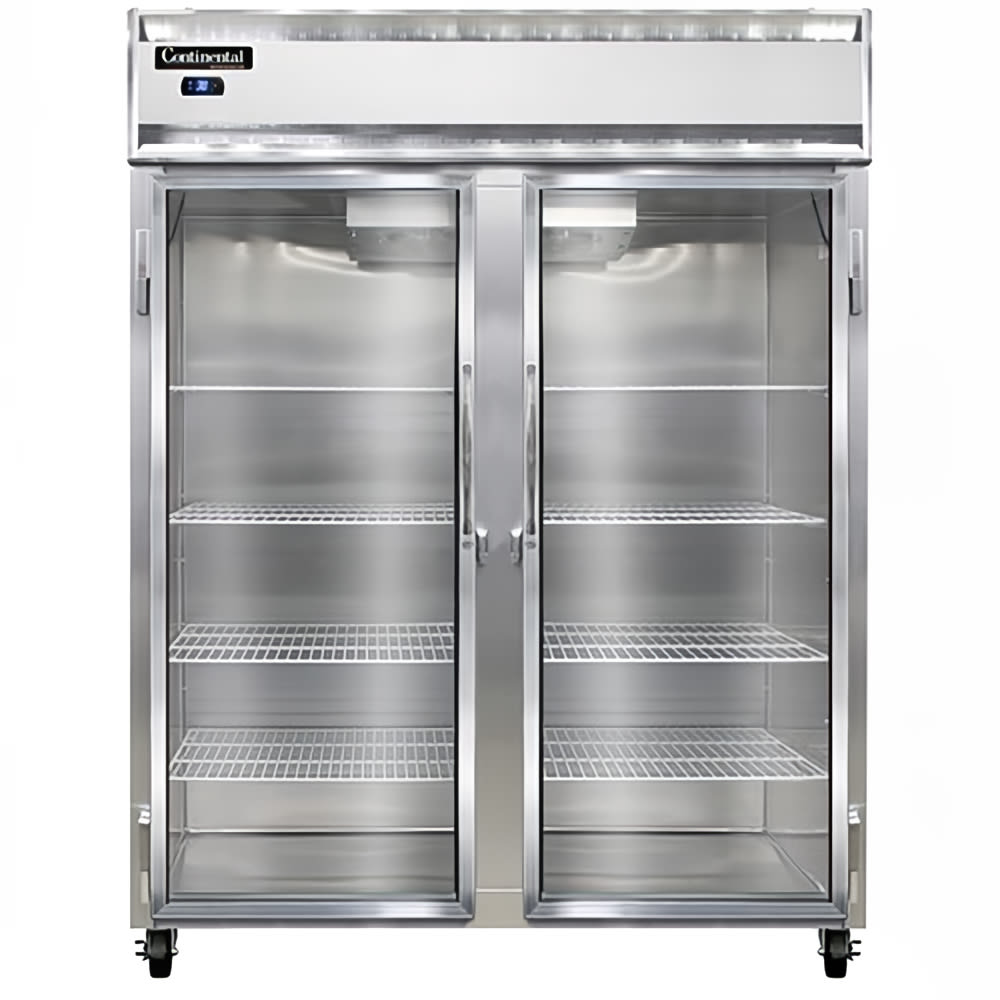 160-2RENSSGD 57" Two Section Reach In Refrigerator, 2 Left/Right Hinge Glass Doors, Top Comp...
