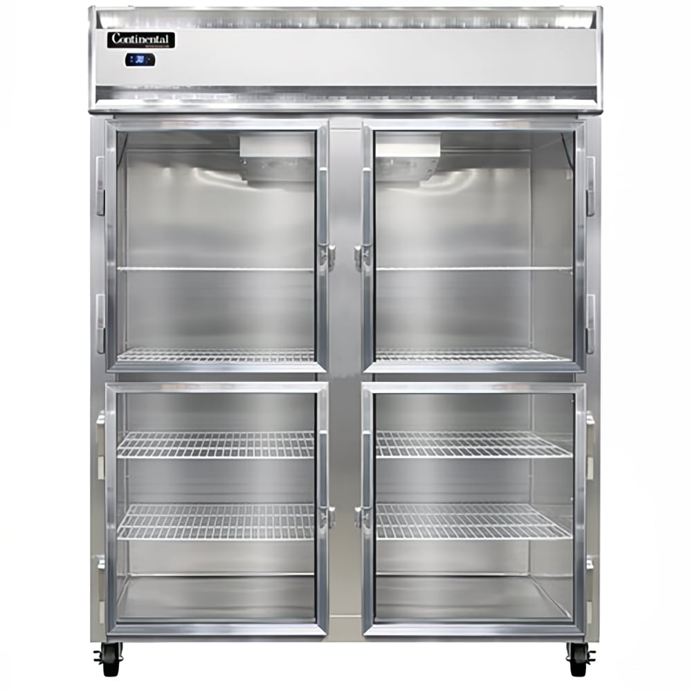 160-2RESNSAGDHD 57" Two Section Reach In Refrigerator, 4 Left/Right Hinge Glass Doors, Top C...
