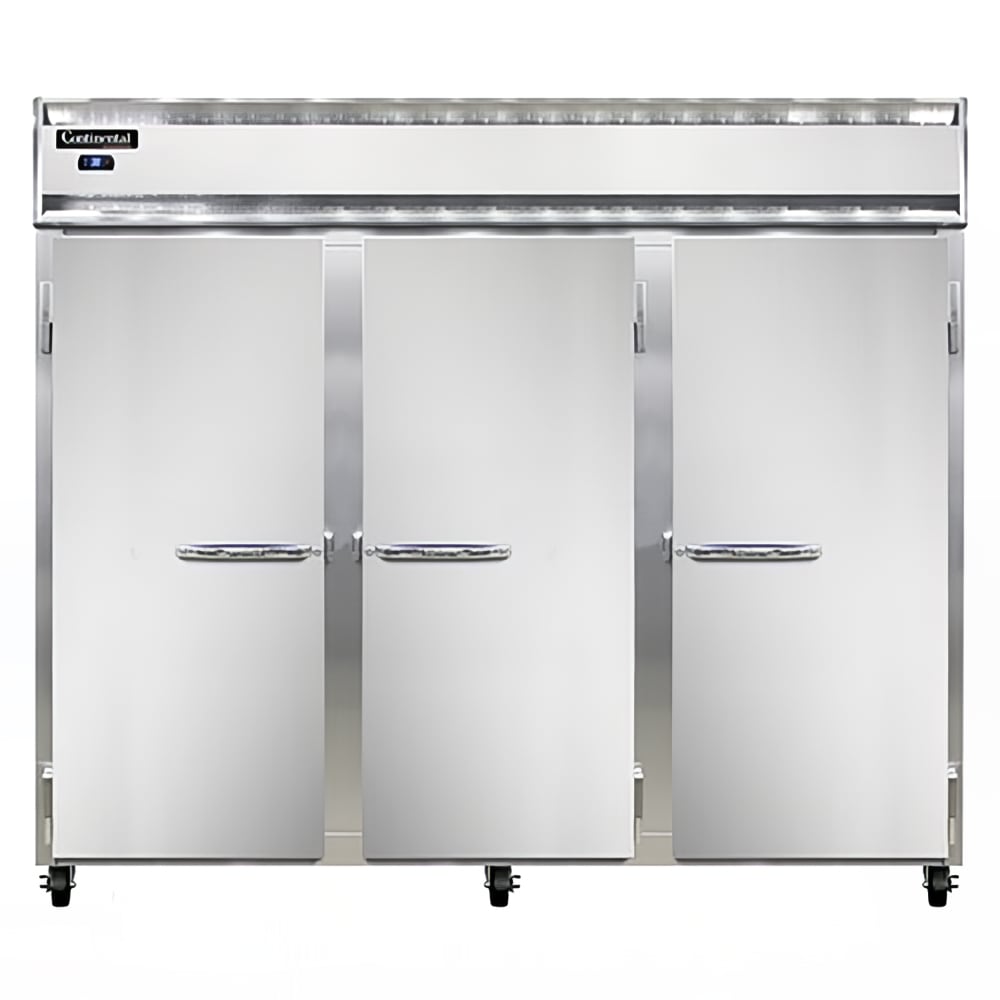 160-3RESN 85 1/2" Three Section Reach In Refrigerator, 3 Left/Right Hinge Solid Doors, Top C...