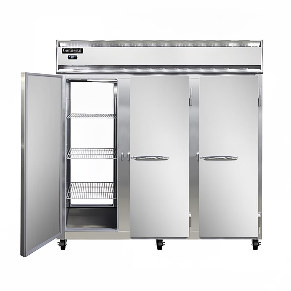 160-3RNSSPT 78" Three Section Pass Thru Refrigerator, (6) Left/Right Hinge Solid Doors, Top...
