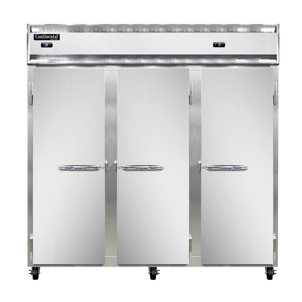 160-3RRFN 78" Three Section Commercial Combo Refrigerator Freezer - Solid Doors, Dual Temp,...