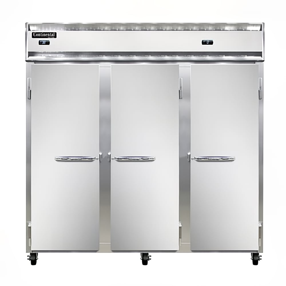 160-3RRFNSS 78" Three Section Commercial Combo Refrigerator Freezer - Solid Doors, Dual Temp...