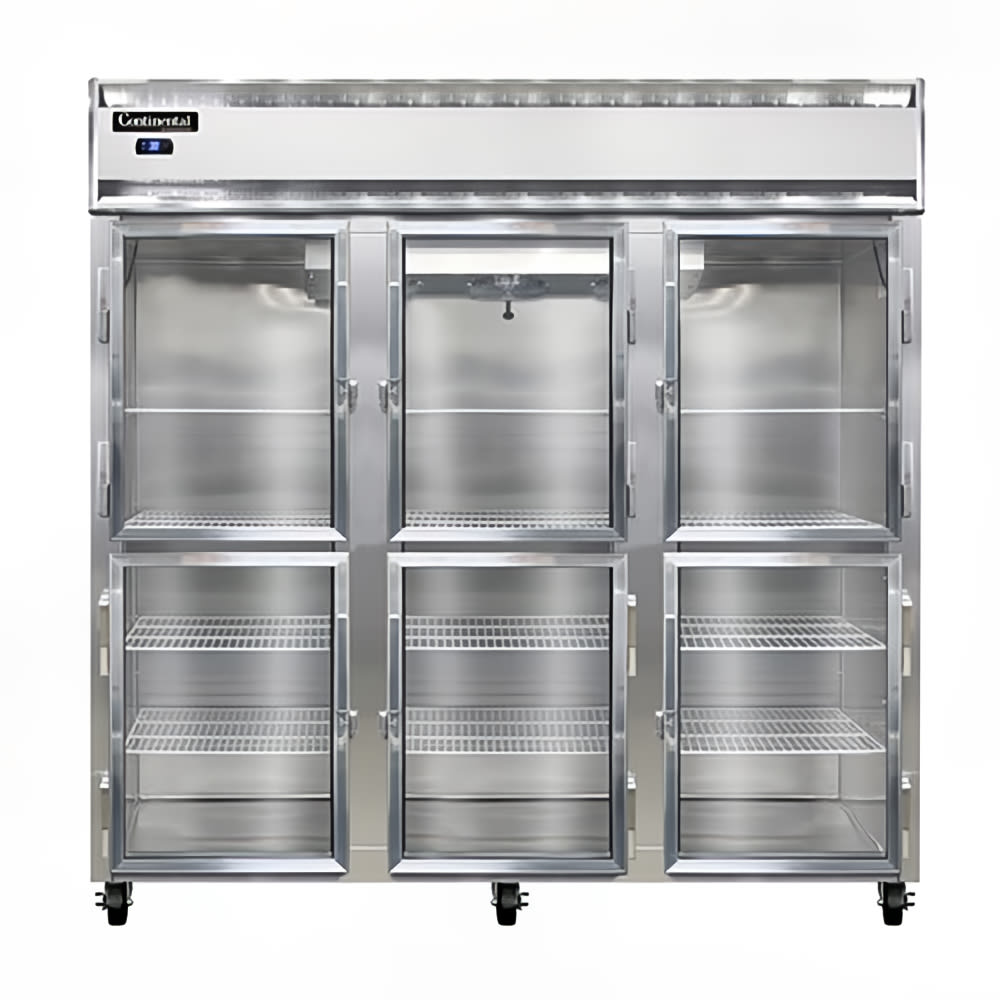 160-3RNSAGDHD 78" Three Section Reach In Refrigerator, (6) Left/Right Hinge Glass Doors, Top...