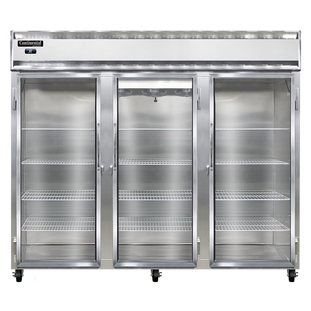 160-3RENGD 85 1/2" Three Section Reach In Refrigerator, (3) Left/Right Hinge Glass Doors, To...