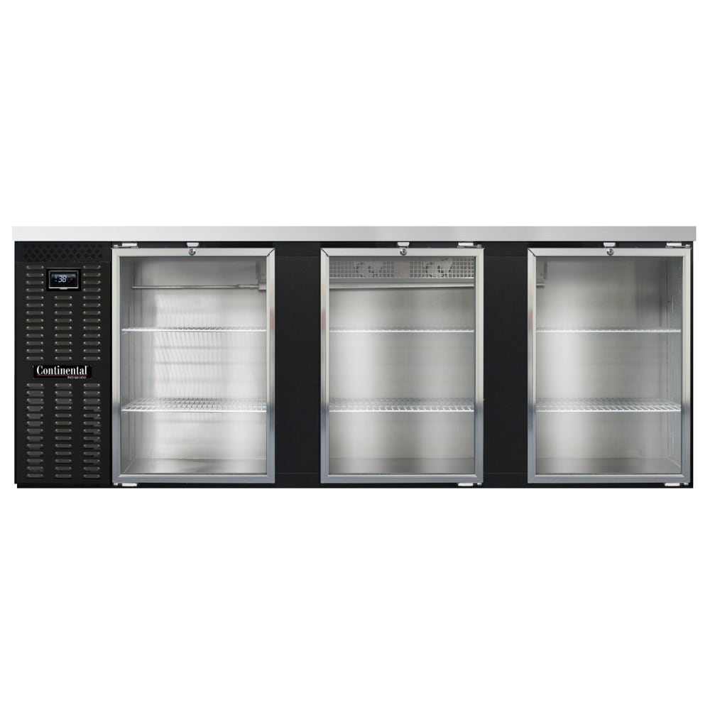 160-BB90NGD 90" Bar Refrigerator - 3 Swinging Glass Doors, Black, 115v