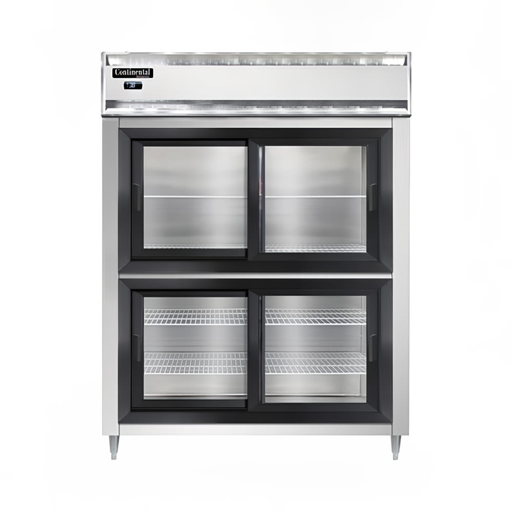160-D2RENSASGDHD 57" Two Section Reach In Refrigerator, (4) Sliding Glass Doors, Top Compres...