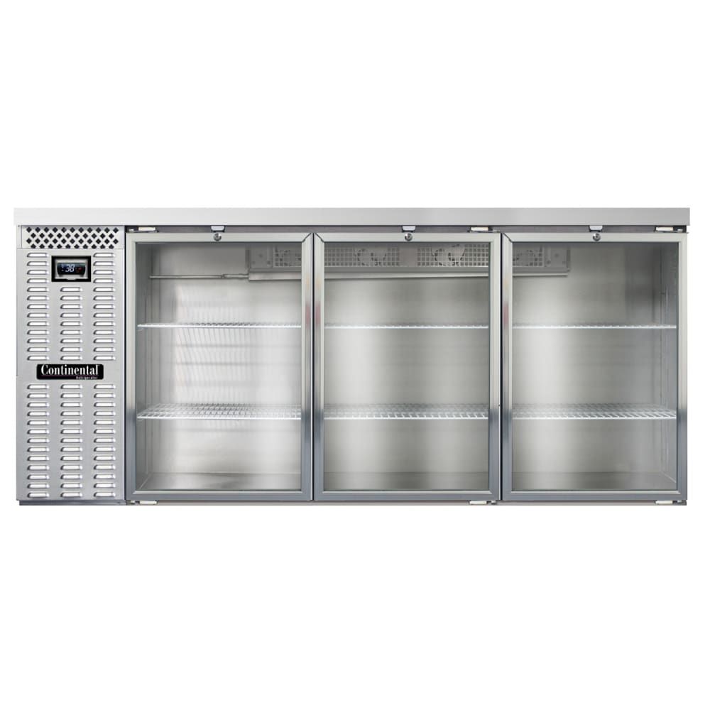 160-BB79NSSGD 79" Bar Refrigerator - 3 Swinging Glass Doors, Stainless, 115v