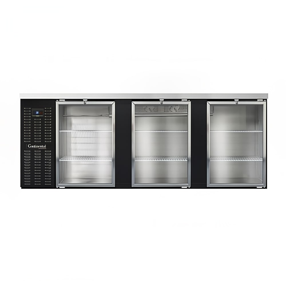 160-BB90SNGD 90" Bar Refrigerator - 3 Swinging Glass Doors, Black, 115v