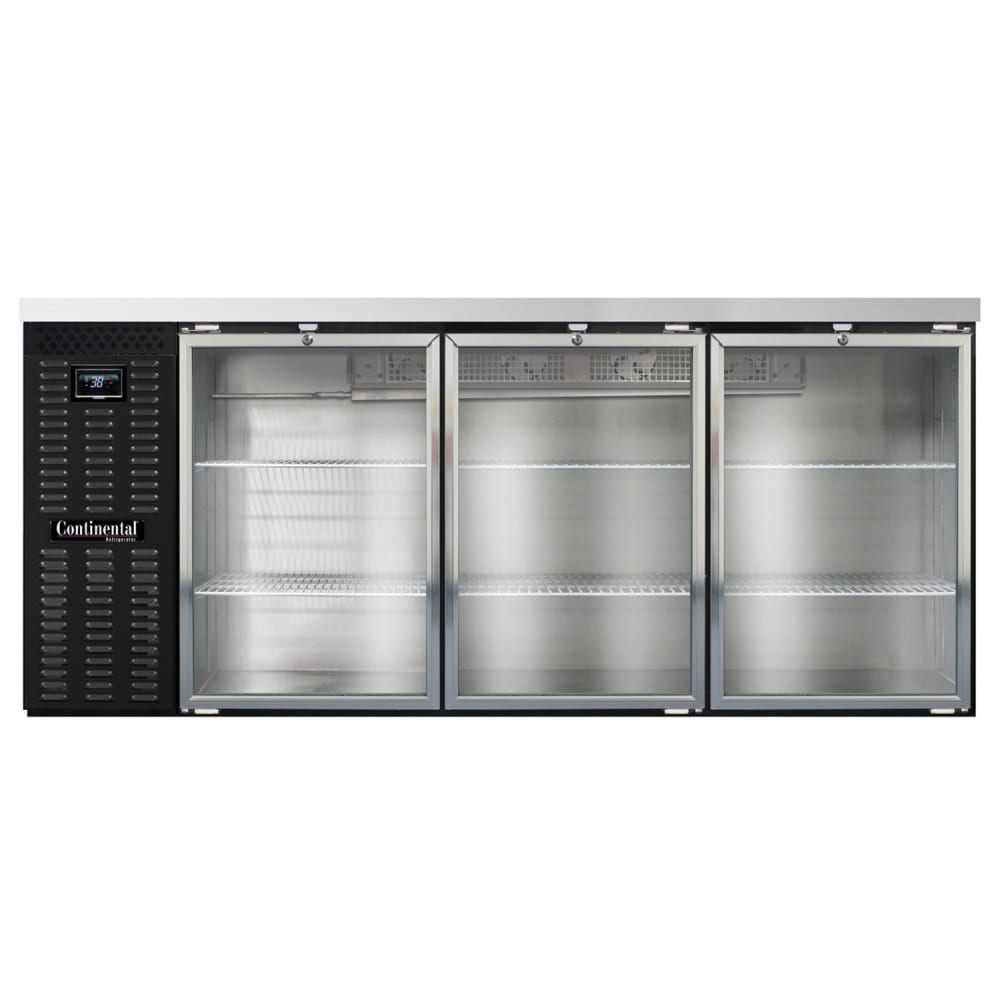 160-BB79NGD 79" Bar Refrigerator - 3 Swinging Glass Doors, Black, 115v