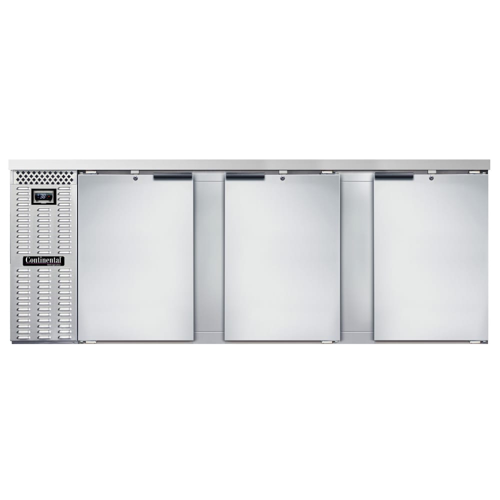 160-BB90NSS 90" Bar Refrigerator - 3 Swinging Solid Doors, Stainless, 115v
