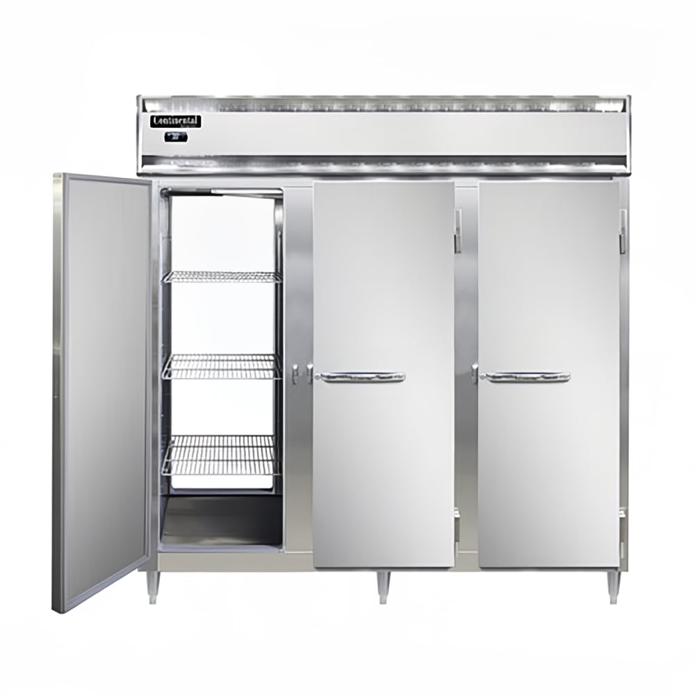 160-D3RNSAPT 78" Three Section Pass Thru Refrigerator, (6) Left/Right Hinge Solid Doors, Top...